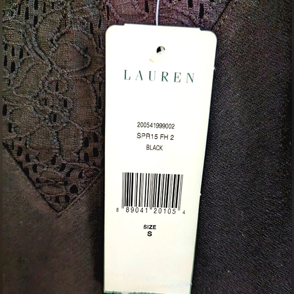 NWT Ralph Lauren Black V-Neck Applique Button Blouse - Picture 5 of 5